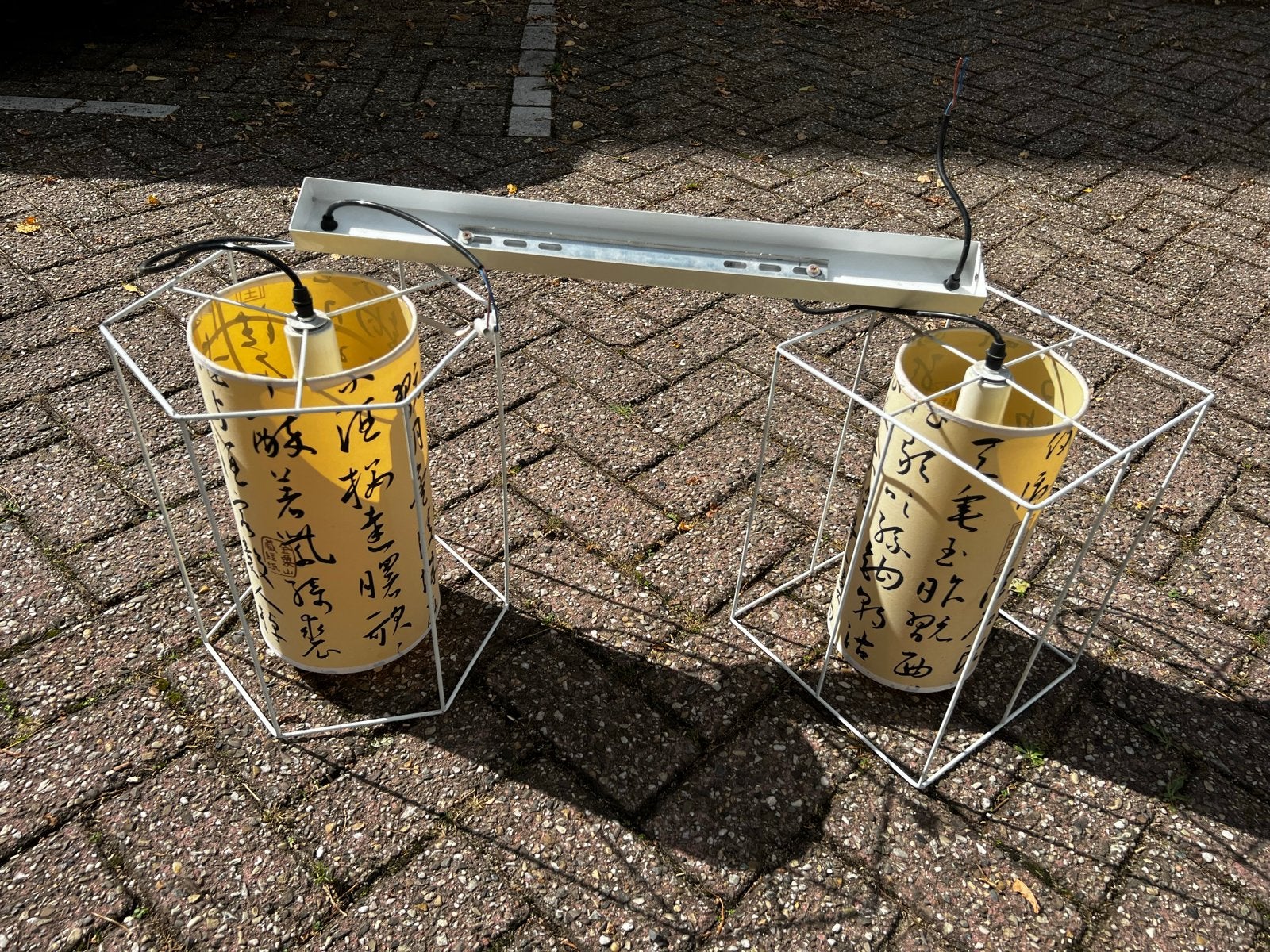 Unieke hanglamp met Chinese kalligrafie, Ophalen of Verzenden, Gebruikt, Metaal, E27 (groot)