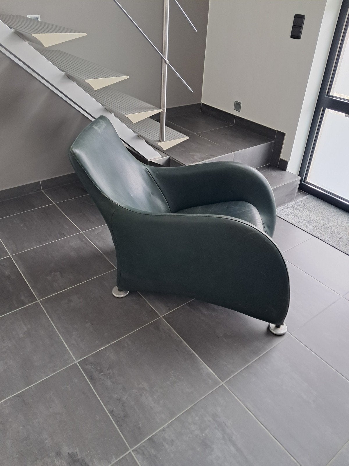 Montel Fauteuil - Donkergroen Leer, Ophalen, Gebruikt, Tijdloos, Modern, 75 tot 100 cm
