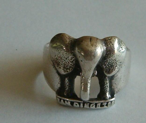 Oude zilveren ring olifant, San Diego Zoo, Gebruikt, Verzenden, 17 tot 18, Dame of Heer