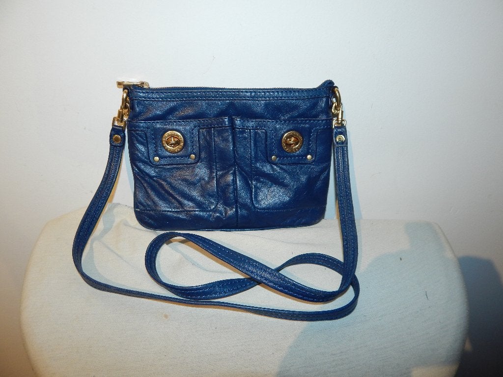 Marc Jacobs blauw leren schoudertas gouden hardware, Overige merken, Gebruikt, Leer, Verzenden
