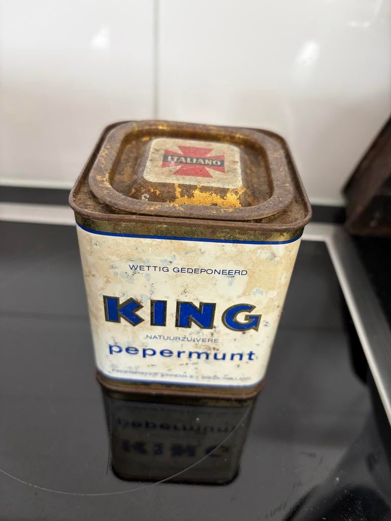 Vintage King Pepermunt Blikje - Brocante Verzamelobject, Verzamelen, Blikken, Ophalen of Verzenden, Gebruikt, Overige, Overige merken