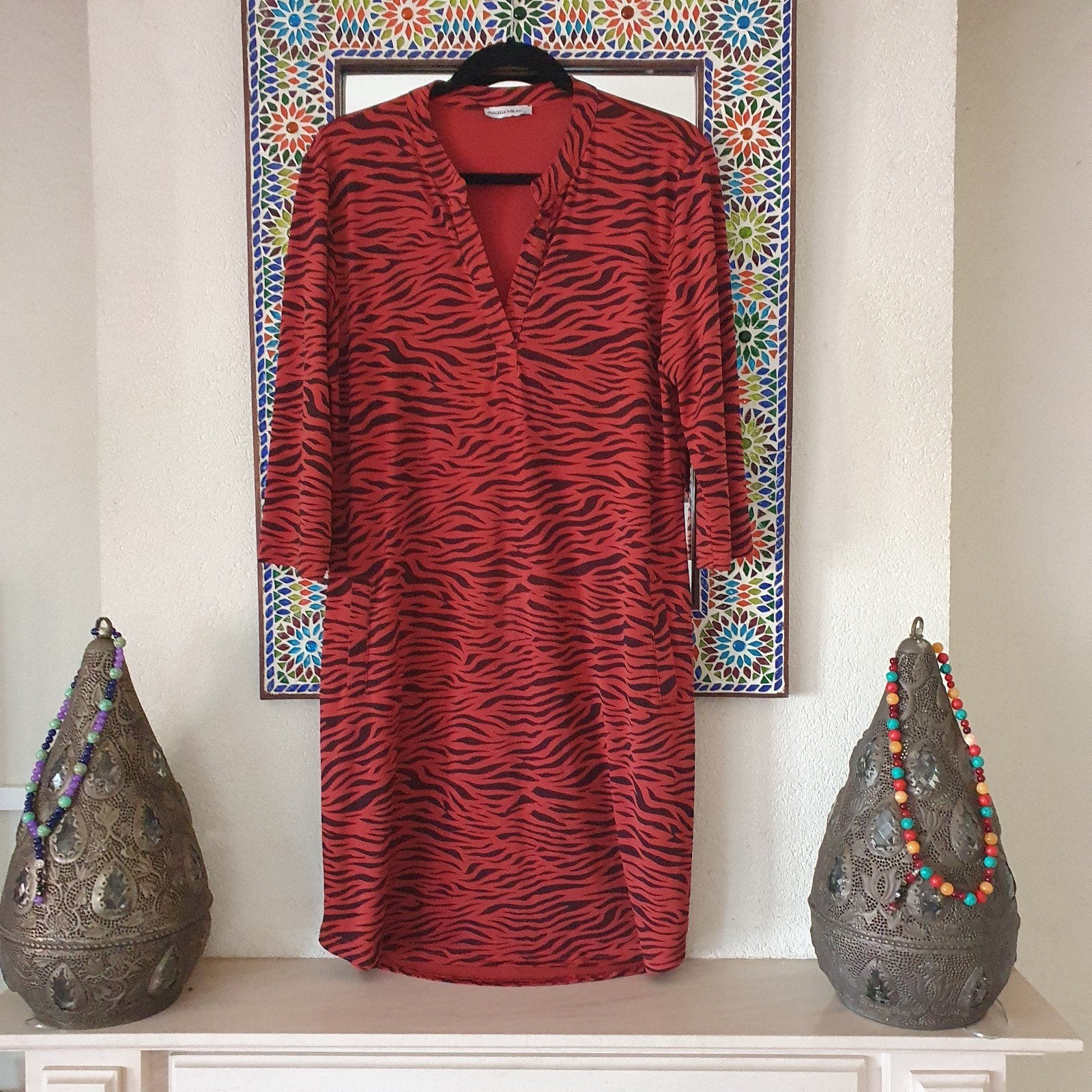Angelle Milan travel stretch jurk maat L zgan, Ophalen of Verzenden, Zo goed als nieuw, Maat 38/40 (M), Knielengte