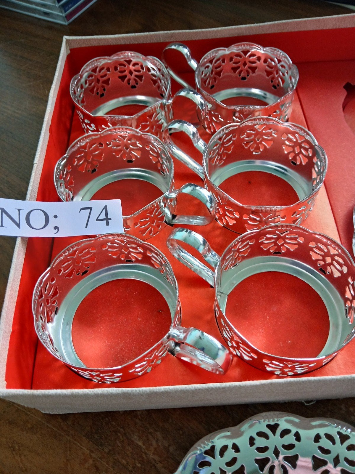 Exclusief verzilverd glazen houders stel met onderzetters, Antiek en Kunst, Antiek | Goud en Zilver, Ophalen of Verzenden, Zilver