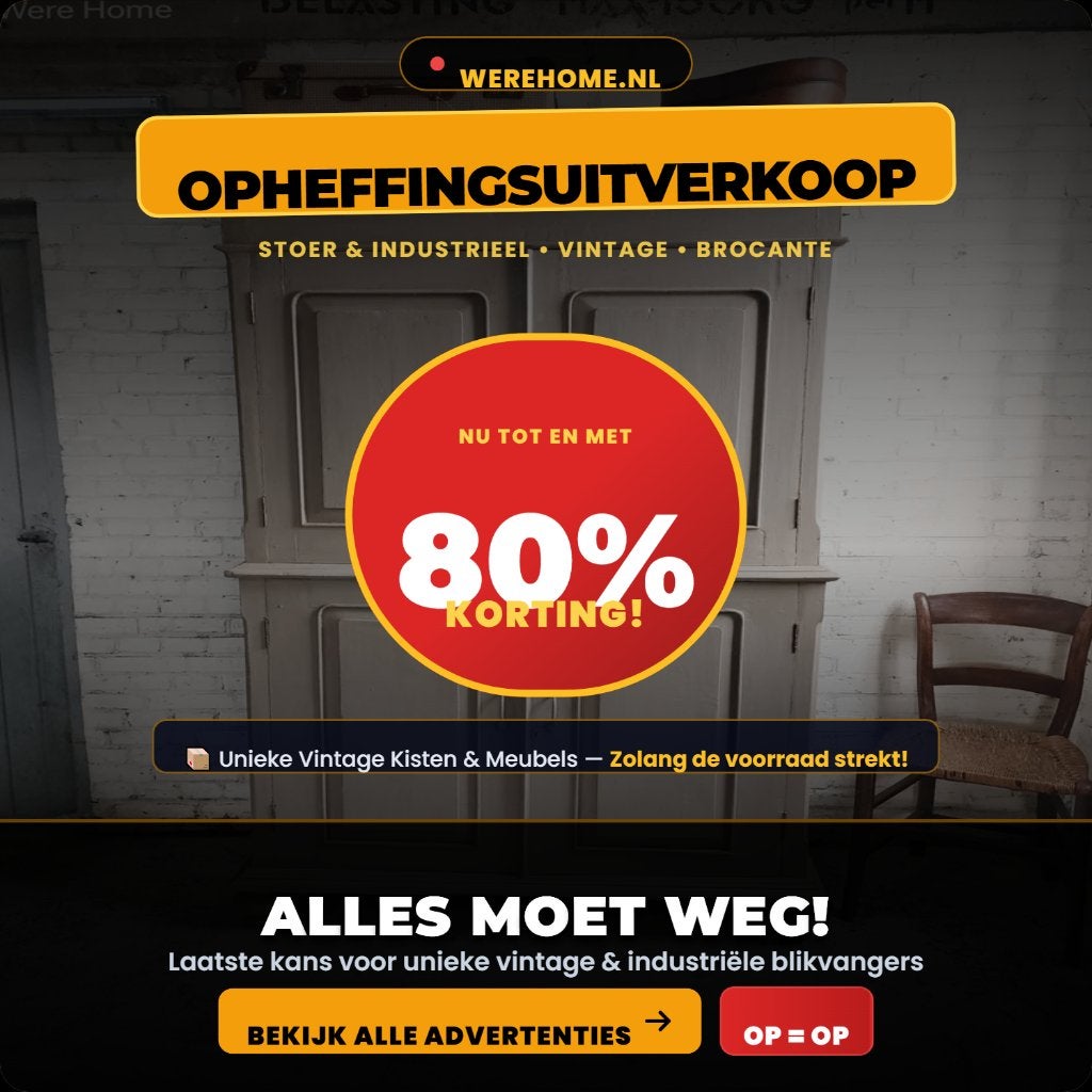 Alle kasten 80% korting opheffingsuitverkoop, Ophalen