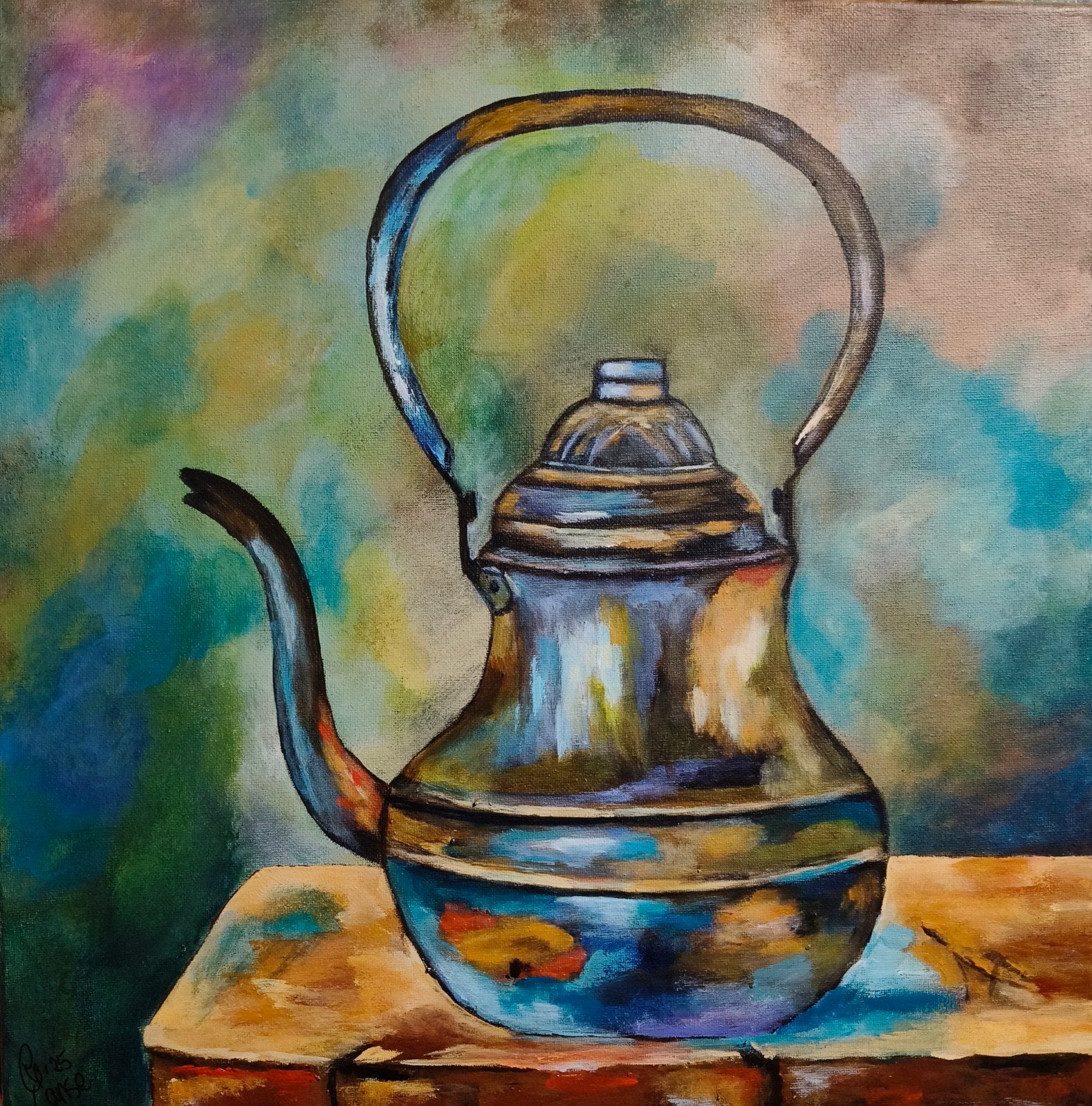 schilderij koperen ketel, Huis en Inrichting, Ophalen of Verzenden, Nieuw, Minder dan 50 cm, Schilderij