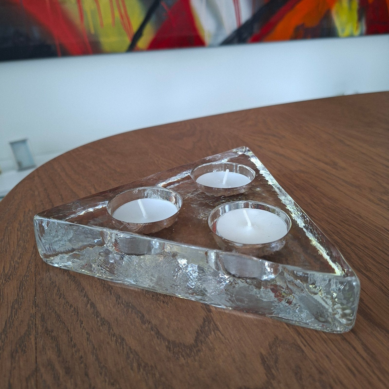 vintage driehoekige theelicht houder, dik  ijsglas, Antiek en Kunst, Ophalen of Verzenden