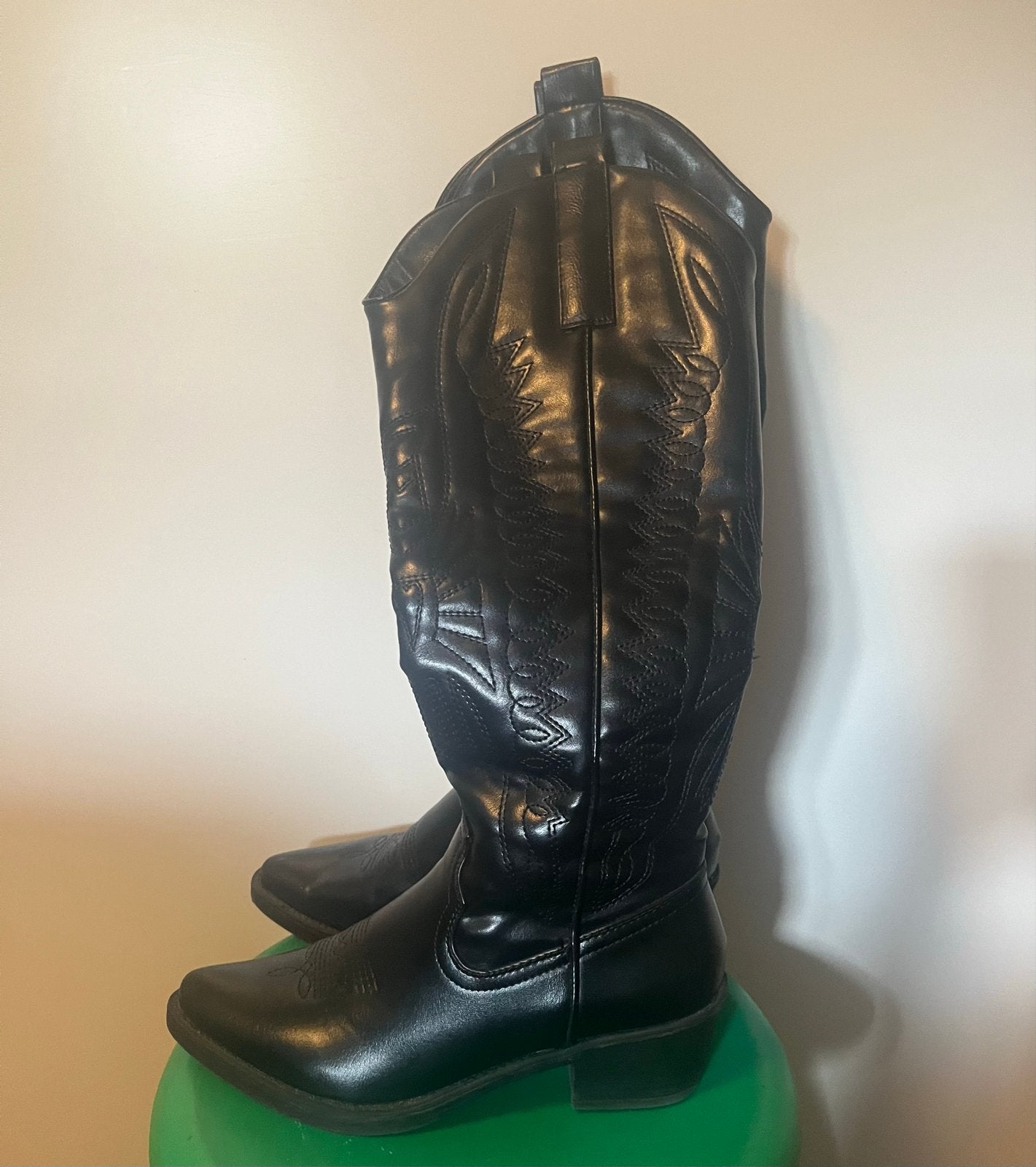 Zwarte cowboylaarzen met borduursel, Hoge laarzen, Zwart, Ophalen of Verzenden, Zo goed als nieuw