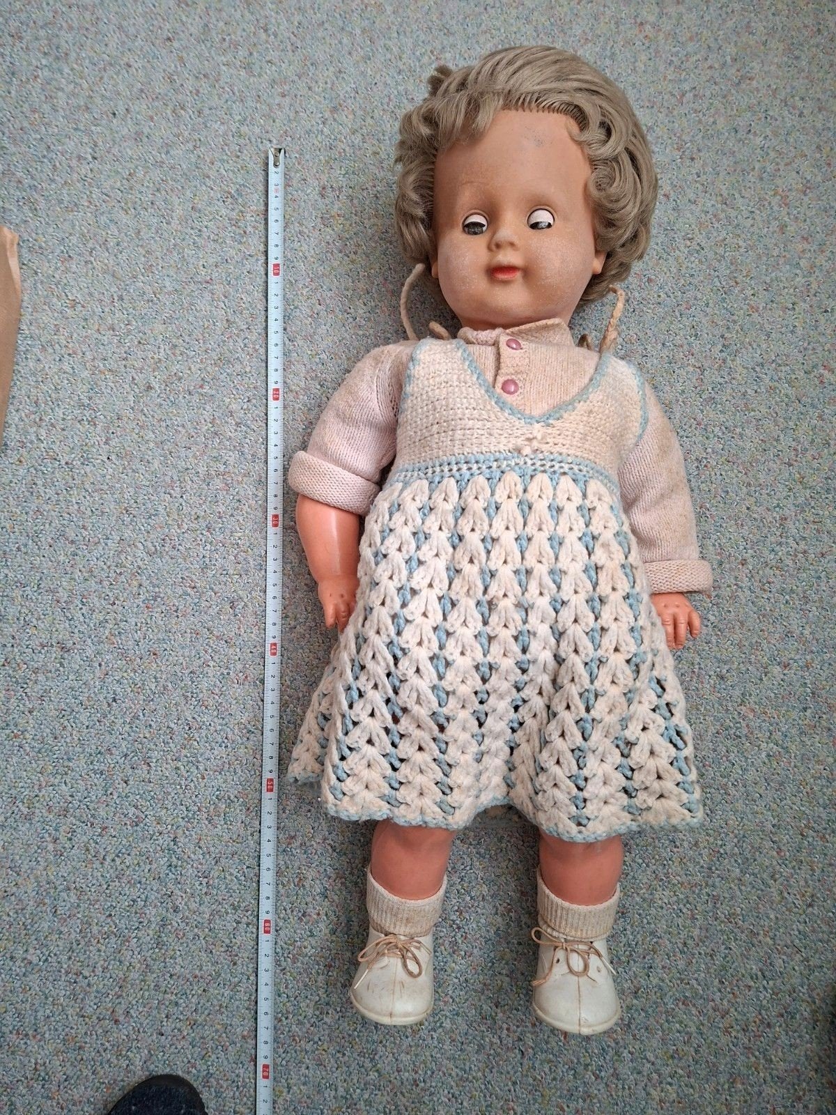 Oude grote pop+ schoenen en antieke kleding., Verzamelen, Ophalen of Verzenden, Gebruikt, Pop