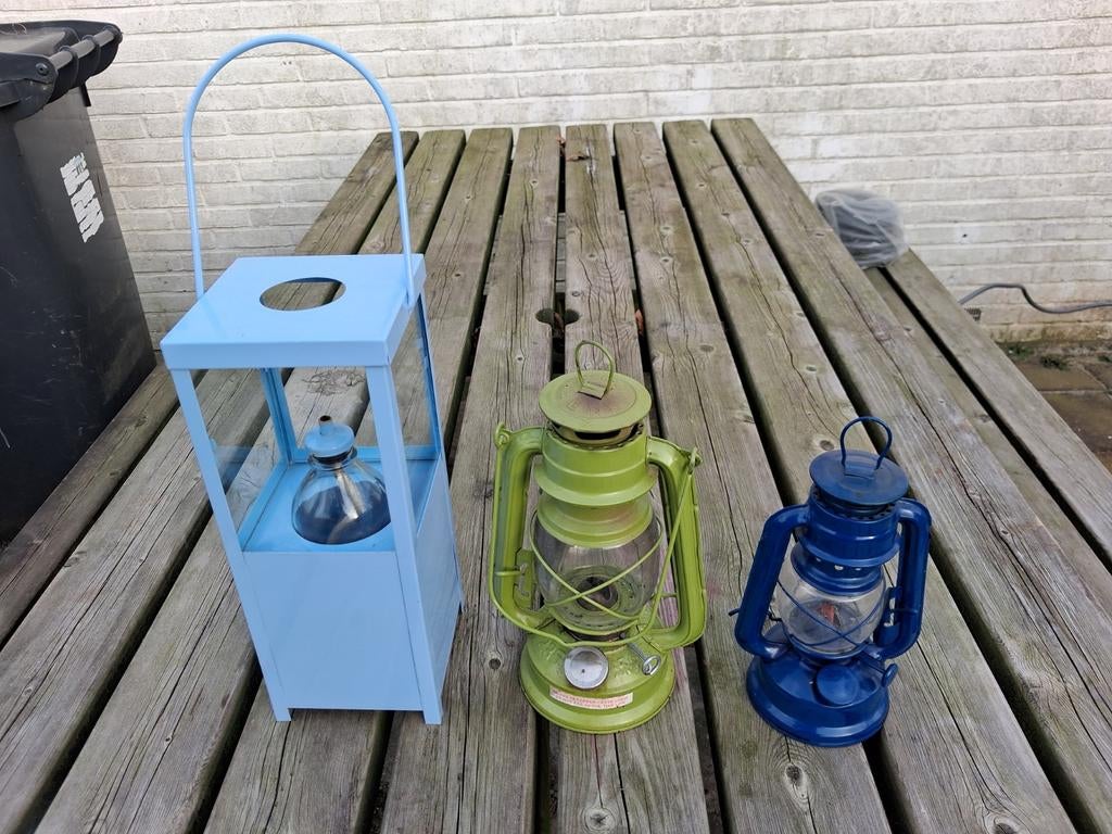 2 stormlantaarns en 1 windlicht, Tuin en Terras, Ophalen, Gebruikt