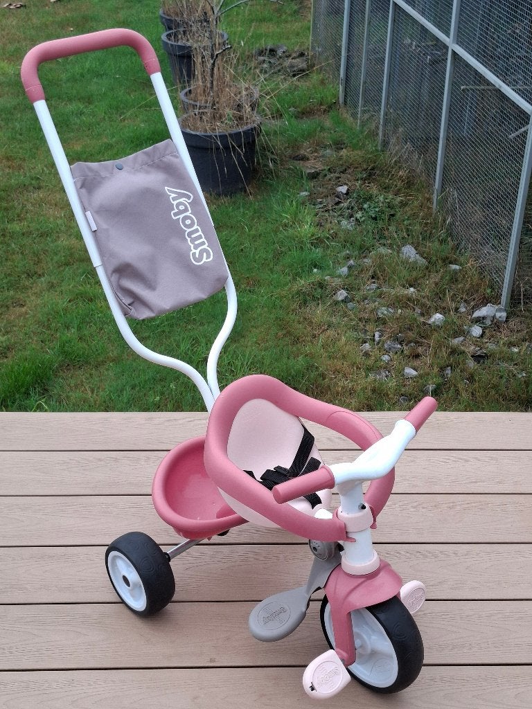 Smoby driewieler met duwstang, Ophalen, Gebruikt, Smoby, Verstelbare zitting