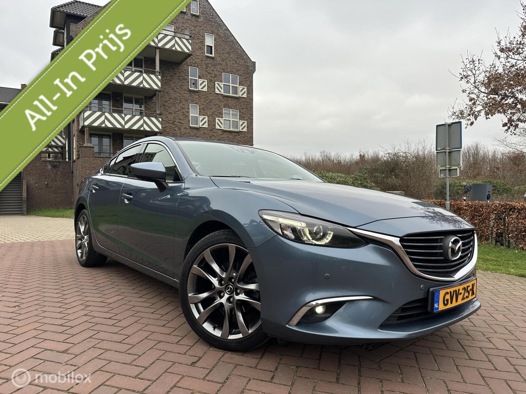 Mazda 6 2.5 SkyActiv-G 192 GT-M Trekhaak Leder LED Navi✅, Auto's, Dealer onderhouden, 1325 kg, Gebruikt, Beige