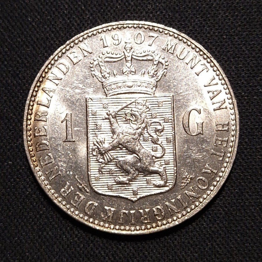 1 gulden 1907, Postzegels en Munten, 1 gulden, Verzenden, Zilver, Koningin Wilhelmina