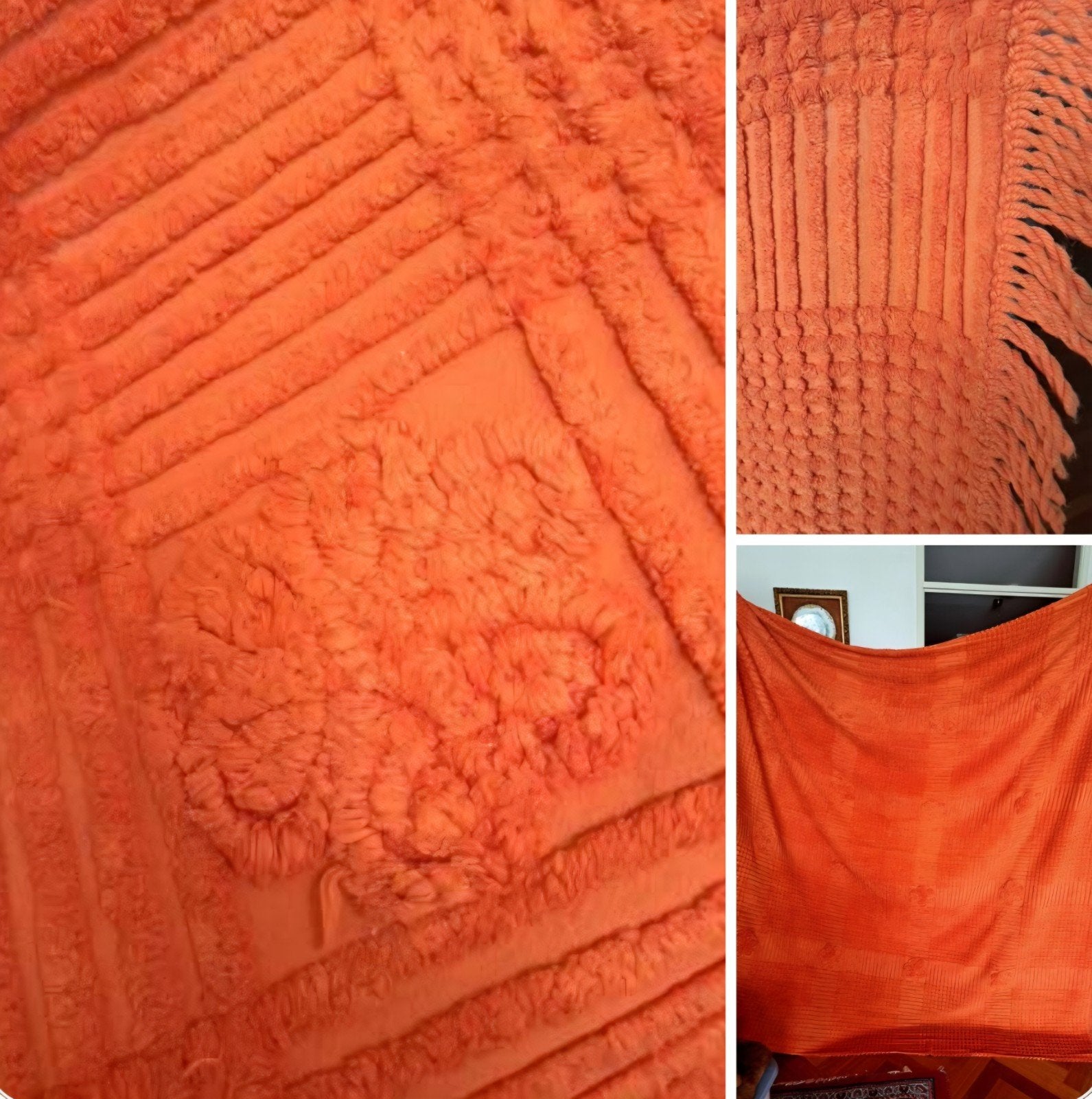 Vintage hele oude sprei Grand foulard oranje 2.20 bij 2.20, Ophalen of Verzenden