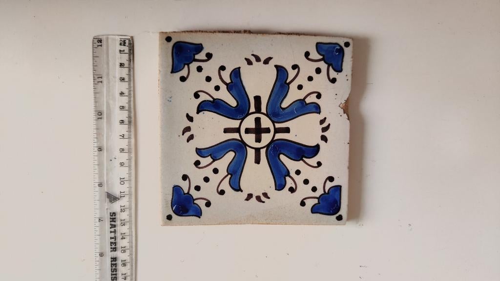 Antieke Delfts Blauwe Ornament Tegel - Klokjes Tinglazuur, Ophalen of Verzenden