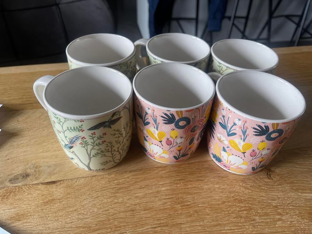 Kruidvat Siaki mokken 6 stuks 2 euro voor alle mokken, Ophalen, Overige typen, Zo goed als nieuw, Steen/keramiek