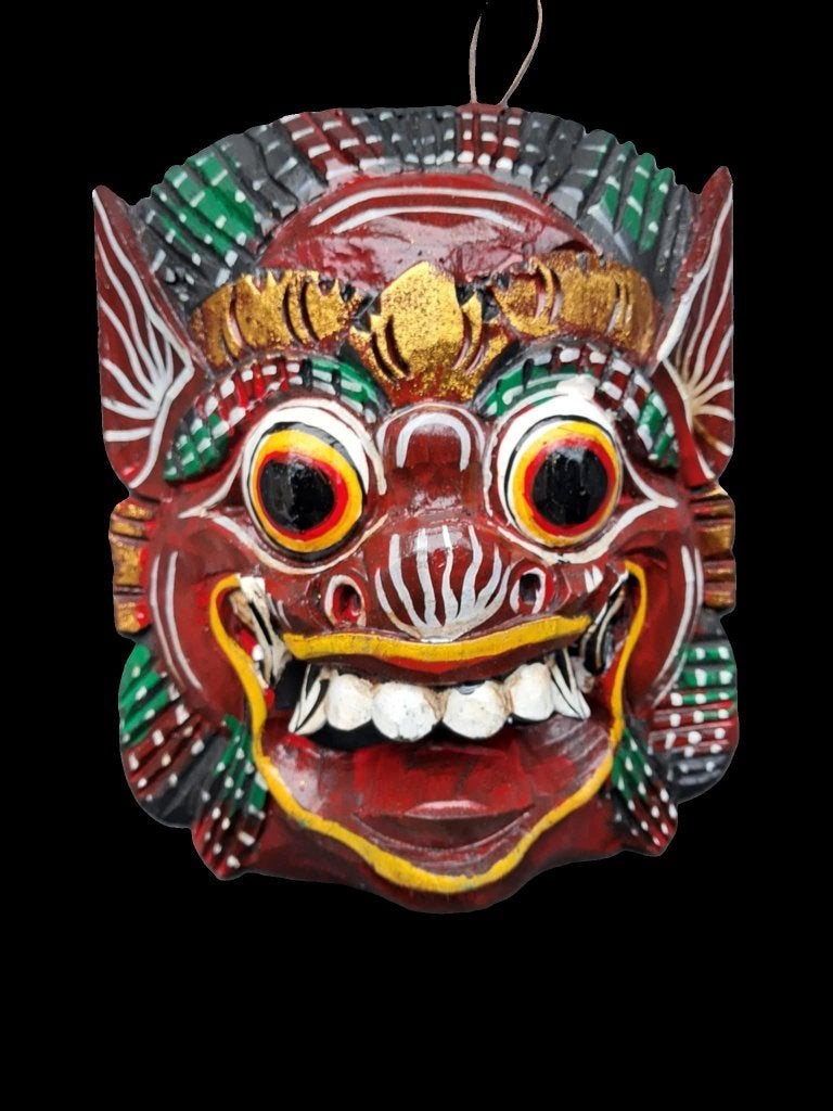 Barong-masker/Indonesië/Bali/handgemaakt/Bordeaux, 21 cm, 18 cm, Hout, Ophalen of Verzenden
