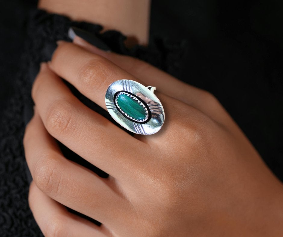 Grote zilver NAVAJO Jimmie Patterson malachiet ring 19,5!, Verzenden, 19 tot 20, Zo goed als nieuw, X