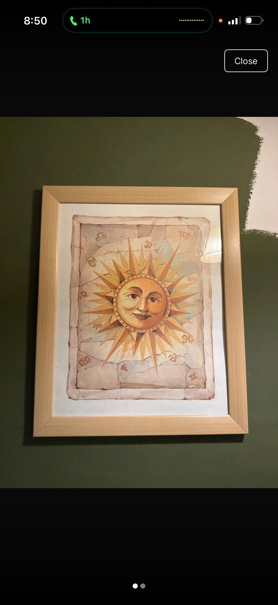 Set van 2 ingelijste 90's hemelse posters: Zon en Maan, 50 – 75, Minder dan 50 cm, Gebruikt, Ophalen of Verzenden