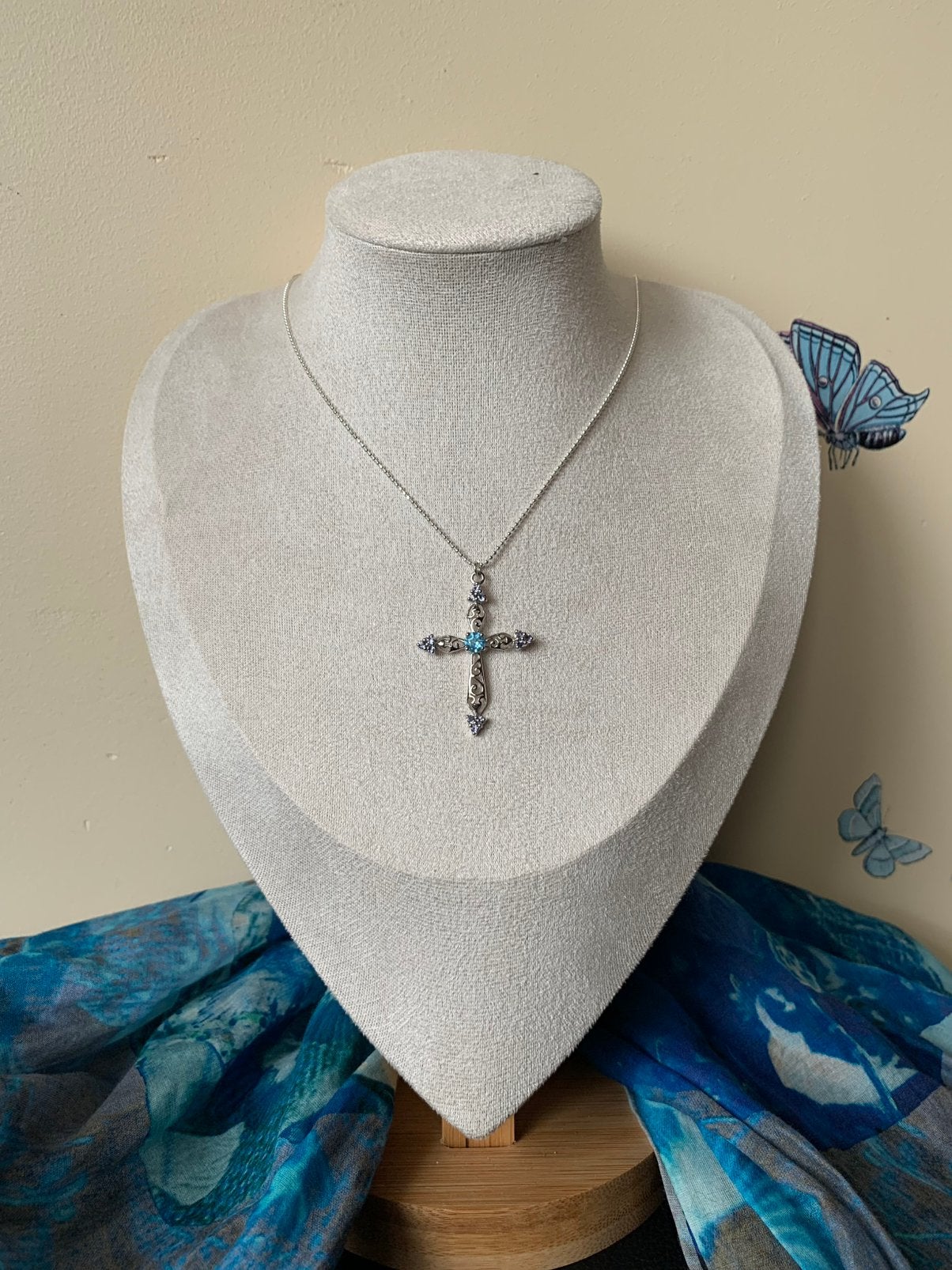 Tanzaniet topaas hanger kruisje geluk hoop liefde, Blauw, Magnolia11, Nieuw, Ophalen of Verzenden