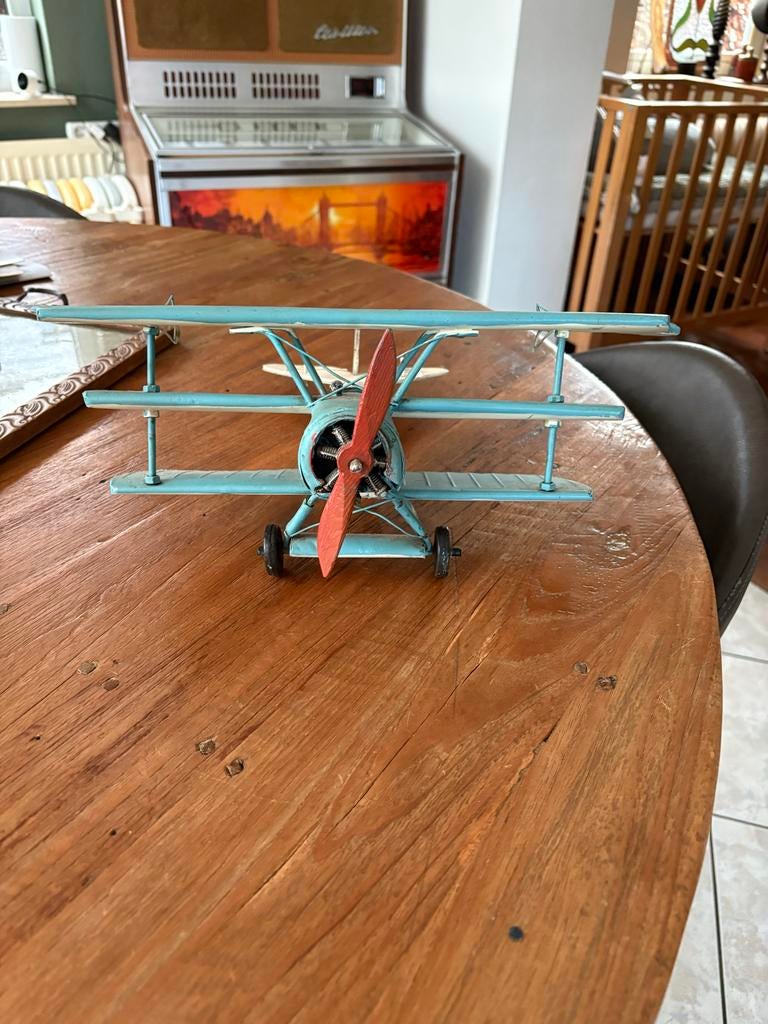 Modelvliegtuig tweedekker blauw met rood, Ophalen of Verzenden