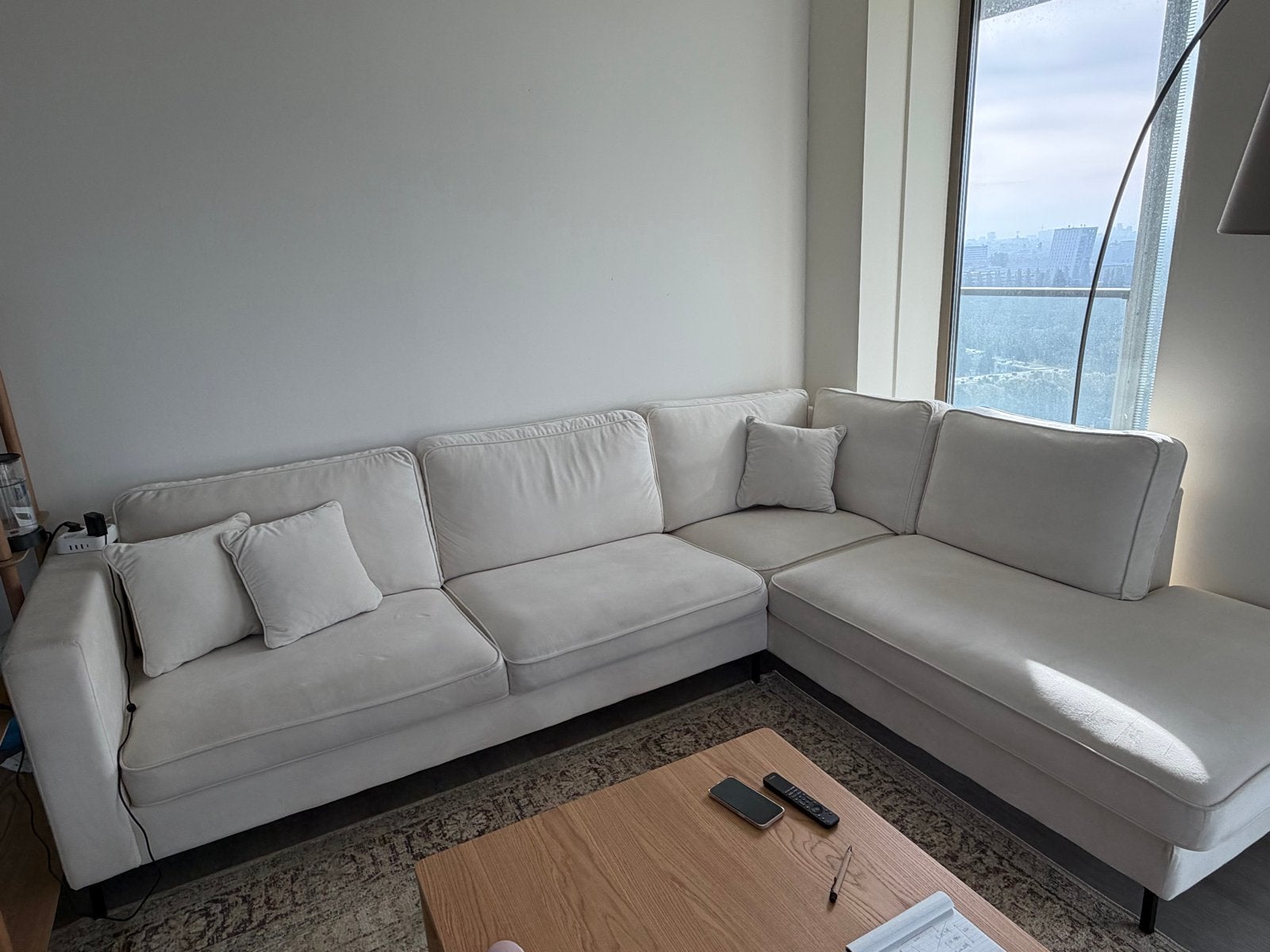Hoekbank Haarlem - velvet - beige - Sofa 285cm, Ophalen, Hoekbank, 75 tot 100 cm, Zo goed als nieuw