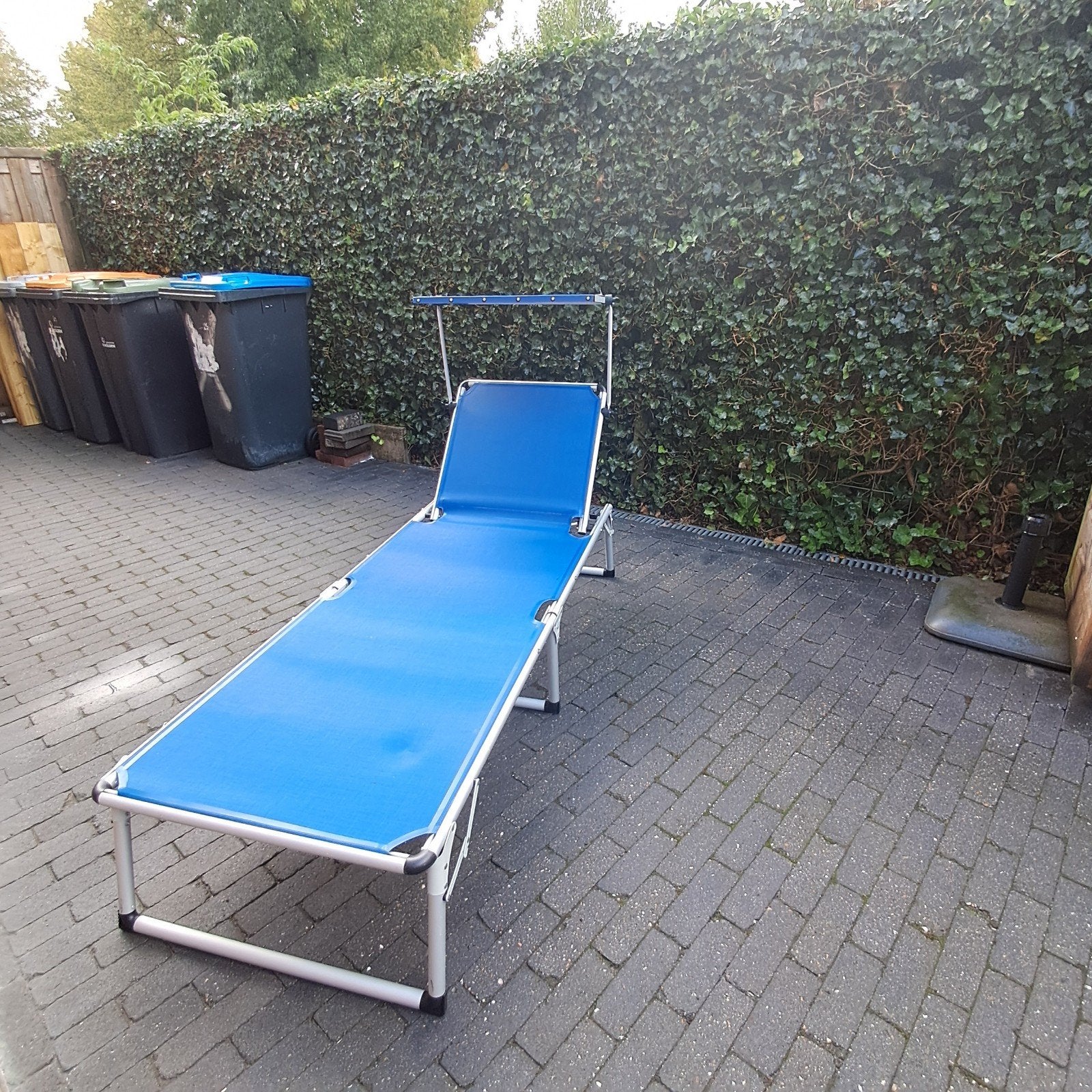 Ligbed met schaduwplatform, Tuin en Terras, Ophalen of Verzenden, Gebruikt