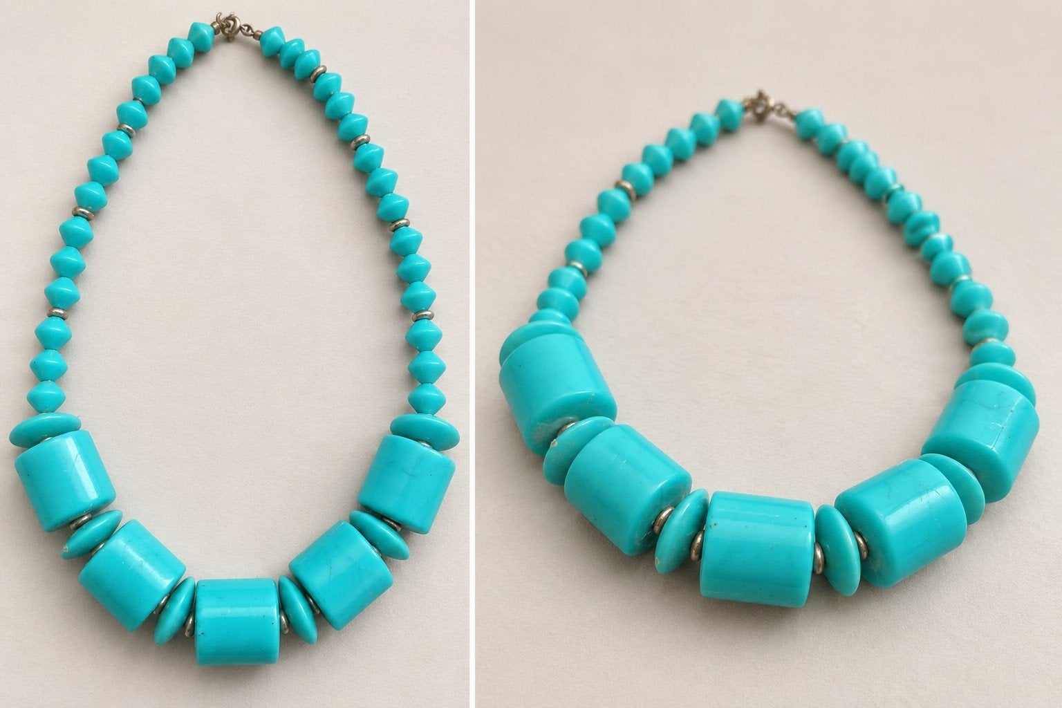 Turquoise kralenketting – vintage uitstraling – blauw, Ophalen of Verzenden, Overige materialen, Ketting