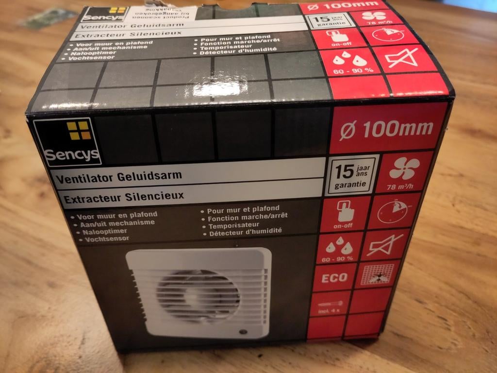 Sencys geluidsarme ventilator (100mm, met vochtsensor), Ophalen of Verzenden, Nieuw, Ventilator en Afzuiger
