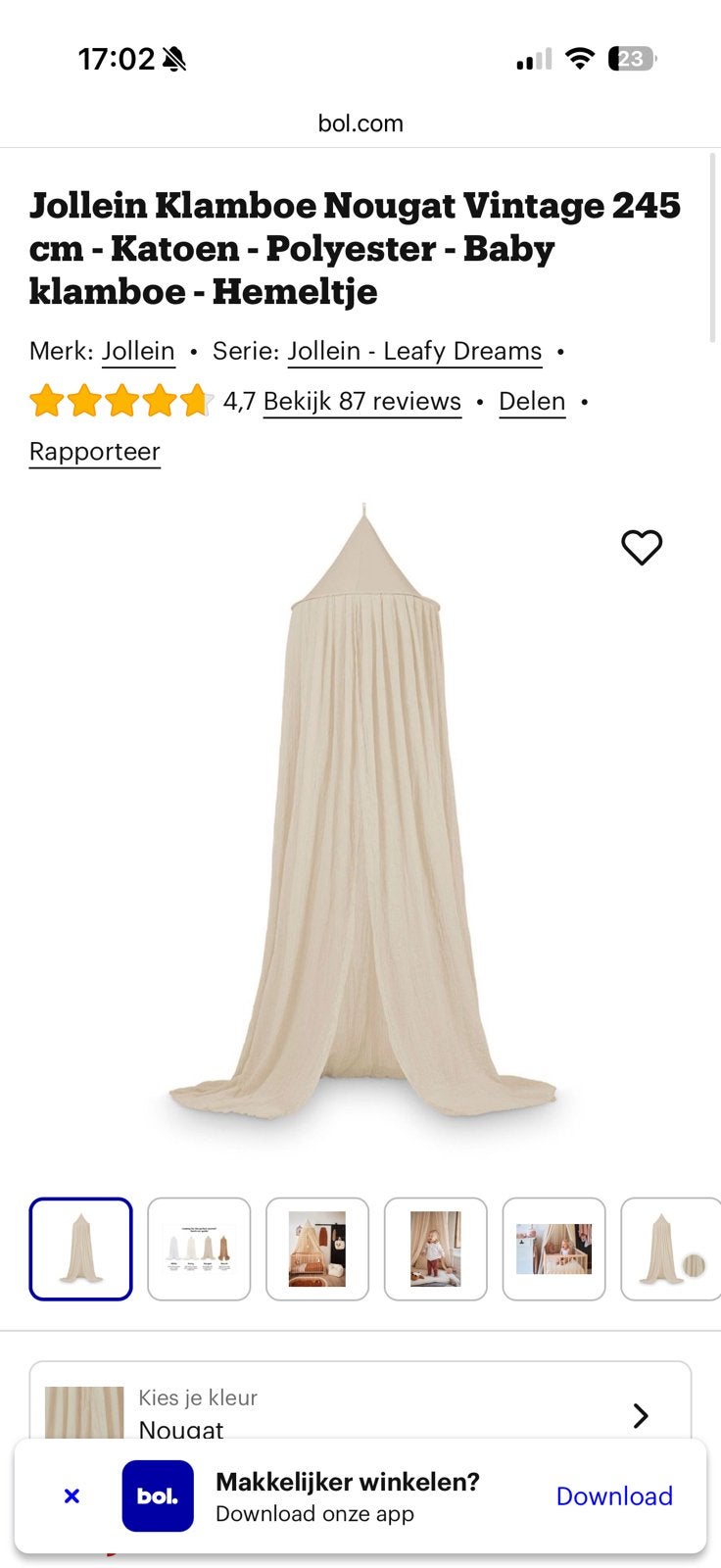 Jollein klamboe, kleur Nougat., Ophalen of Verzenden, Zo goed als nieuw, Klamboe