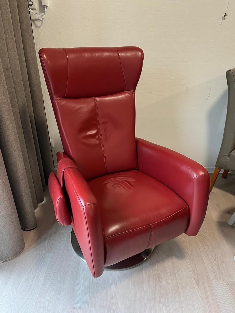 Relax rode leren fauteuil, Ophalen, Gebruikt, Leer, 75 tot 100 cm