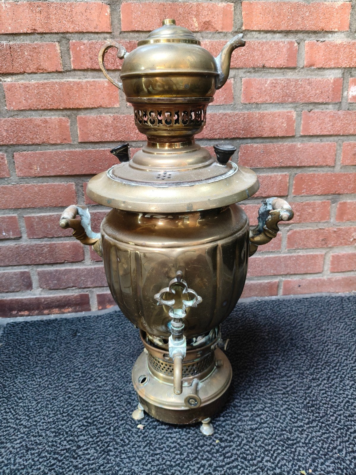 Antieke Messing Samovar met Theepot - Decoratief Stuk, Ophalen of Verzenden