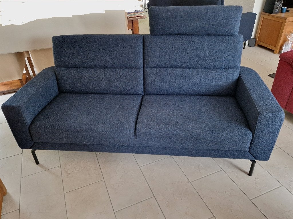 Blauw 3-zitsbankstel Prominent, Ophalen, Gebruikt, Driepersoons, 75 tot 100 cm