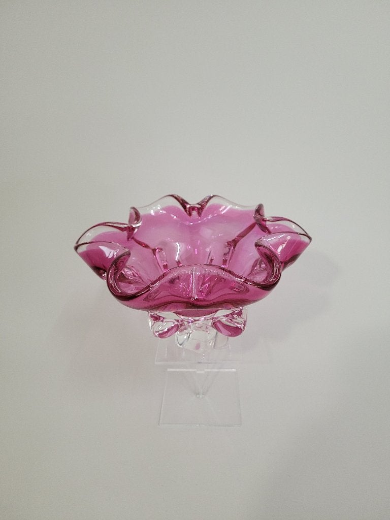 Vintage Egermann Boheemse art glass schaal in cranberry roze, Antiek en Kunst, Antiek | Glas en Kristal, Ophalen of Verzenden
