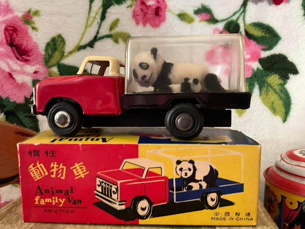 Antieke Blikken Circus Truck met Panda - Frictie Aandrijving, Antiek en Kunst, Antiek | Speelgoed, Ophalen of Verzenden