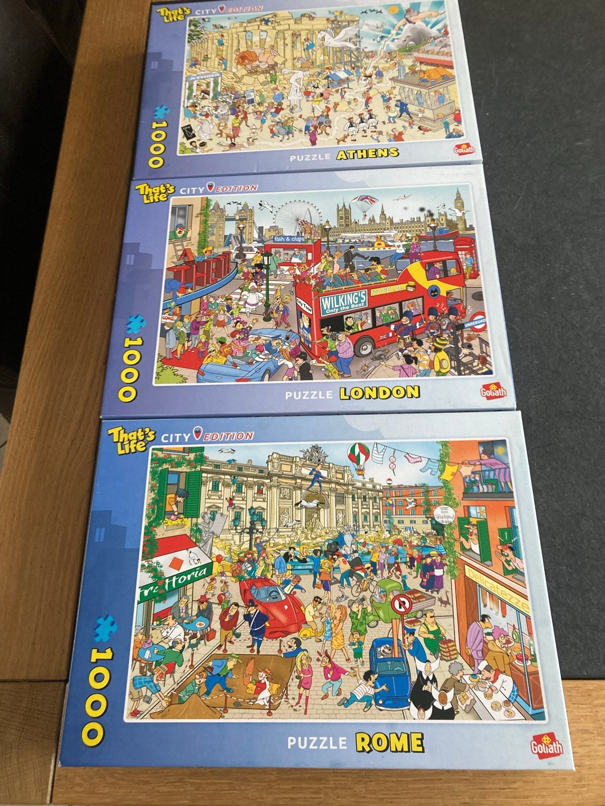 3x That's Life City Edition Puzzels (Athene, Londen, Rome), Ophalen of Verzenden, 500 t/m 1500 stukjes, Zo goed als nieuw, Legpuzzel