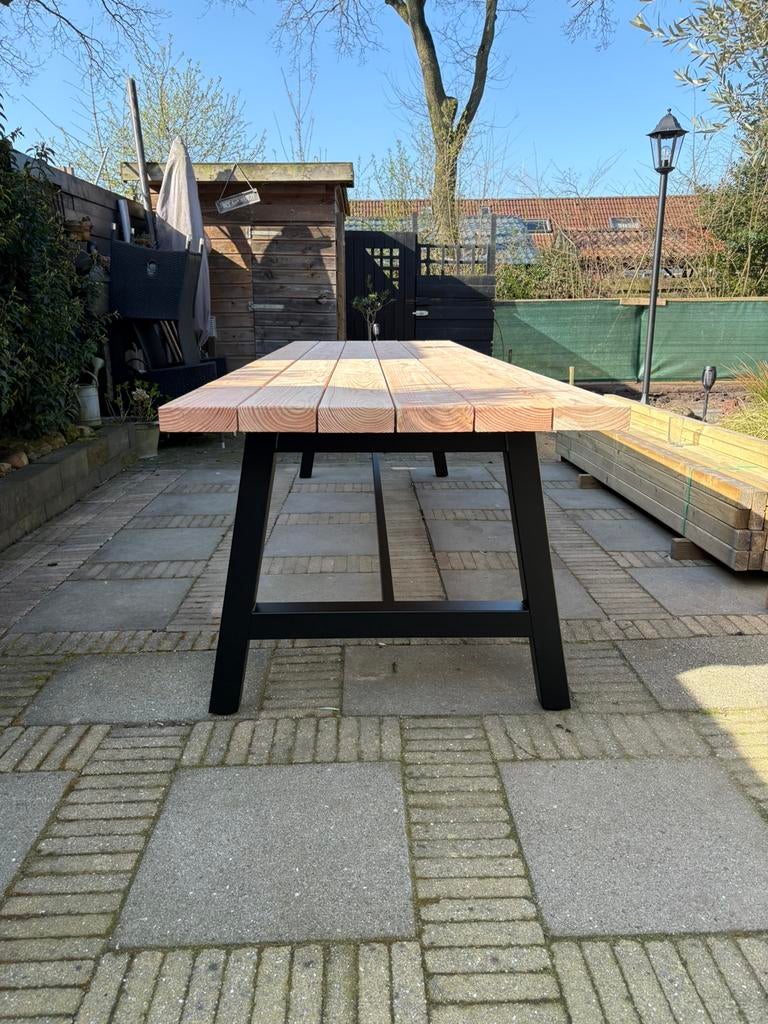 Douglas Tuintafel Industrieel Maatwerk - Stalen A-Poten, Tuin en Terras, Tuintafels, Ophalen, Nieuw, Rechthoekig, Hout
