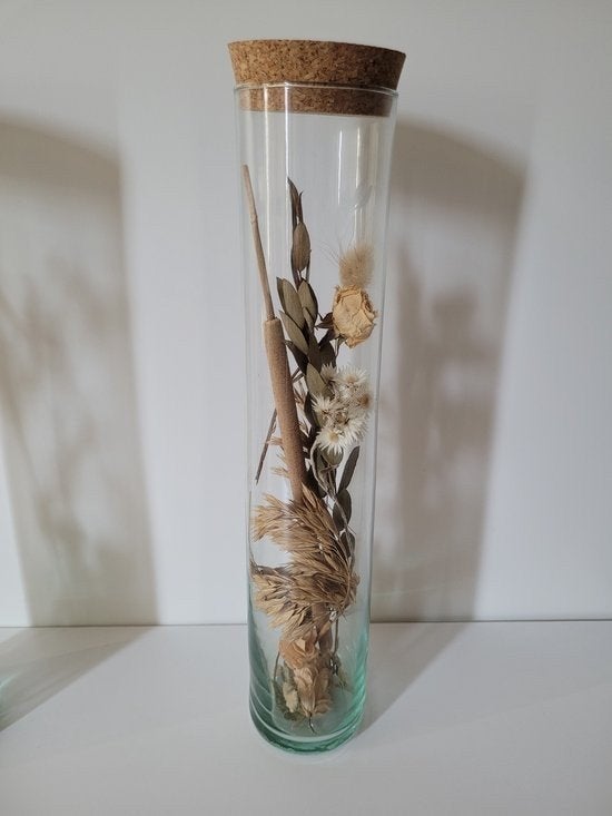 Glazen tube met kurken deksel en droogbloemen, Ophalen of Verzenden, Nieuw
