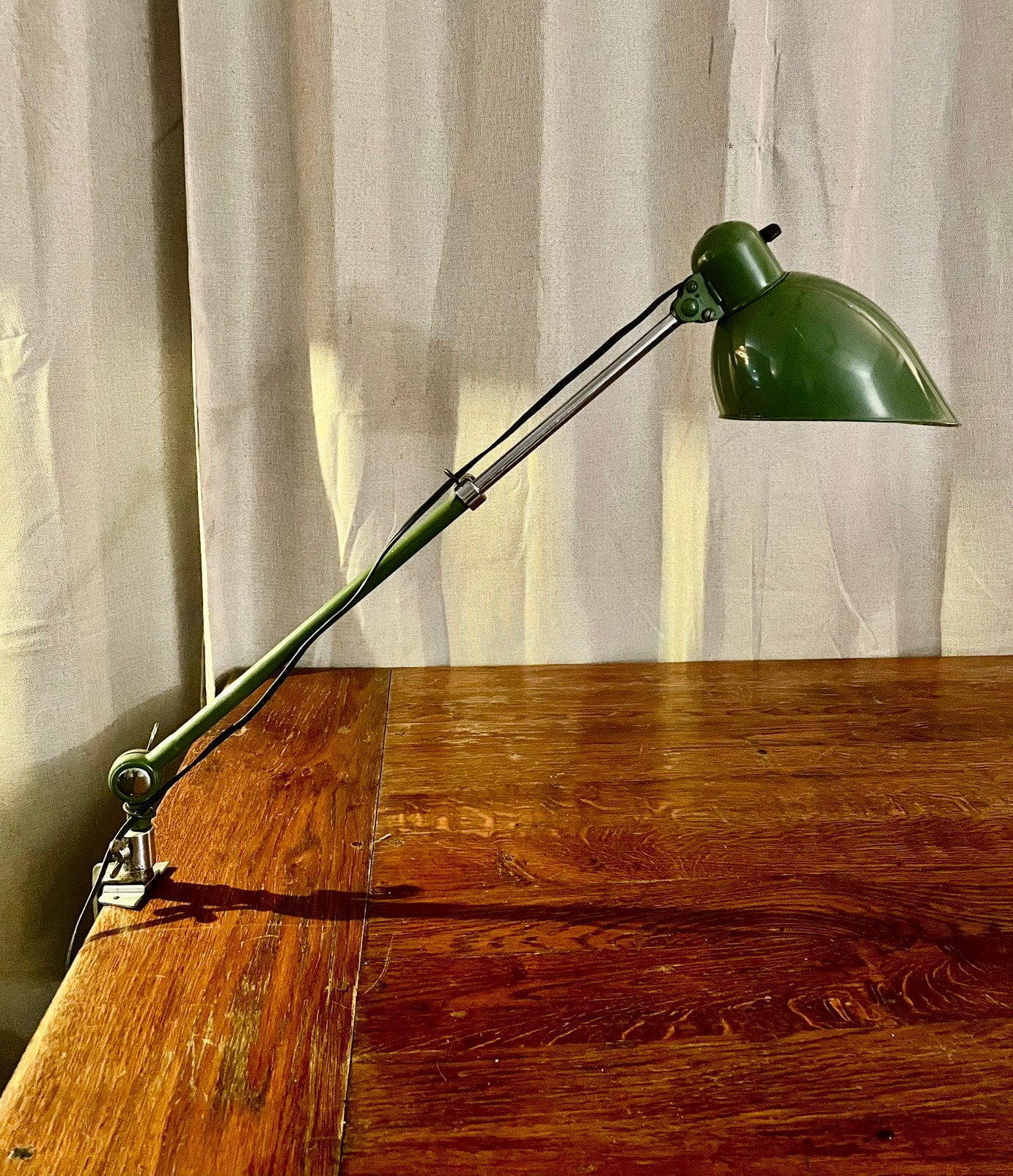 Industriële vintage telescoop lamp 50ties groen, Bureaulamp, Gebruikt, Overige merken, Met schakelaar