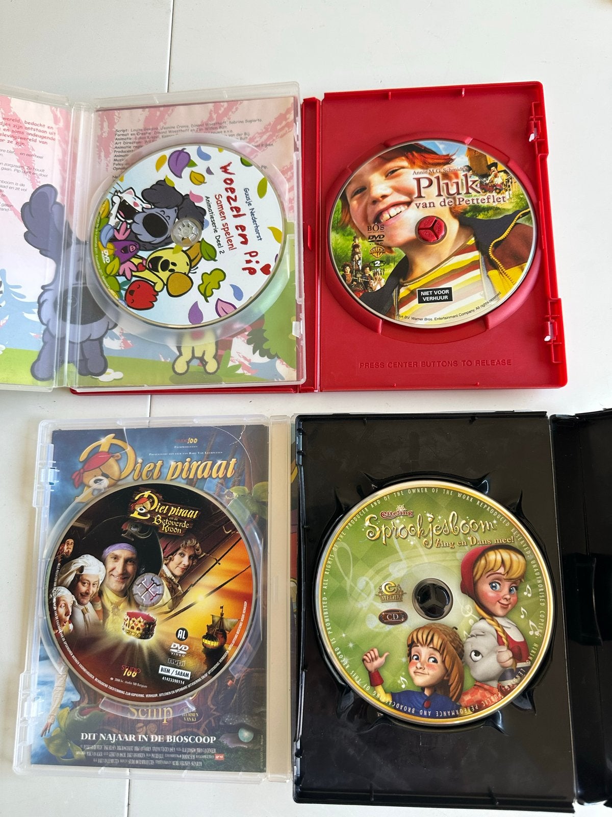 DVD's: Woezel & Pip, Pluk, Piet Piraat, Sprookjesboom, Cd's en Dvd's, Dvd's | Kinderen en Jeugd, Gebruikt, Animatie, Alle leeftijden