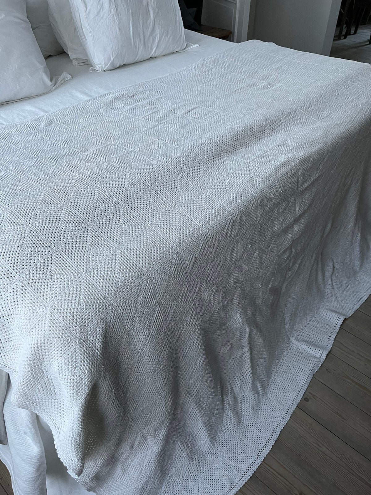 ANTIEKE FRANSE SPREI BEDDPREI WIT KATOEN HANDGEMAAKT ZGSTAAT, Ophalen of Verzenden