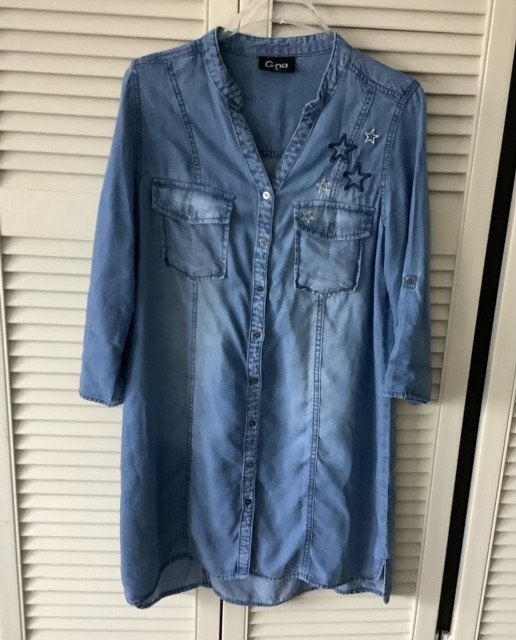 Gina Jeansjurk Maat 38 - Oprolbare Mouwen, Kleding | Dames, Jurken, Maat 38/40 (M), Blauw, Ophalen of Verzenden, Zo goed als nieuw