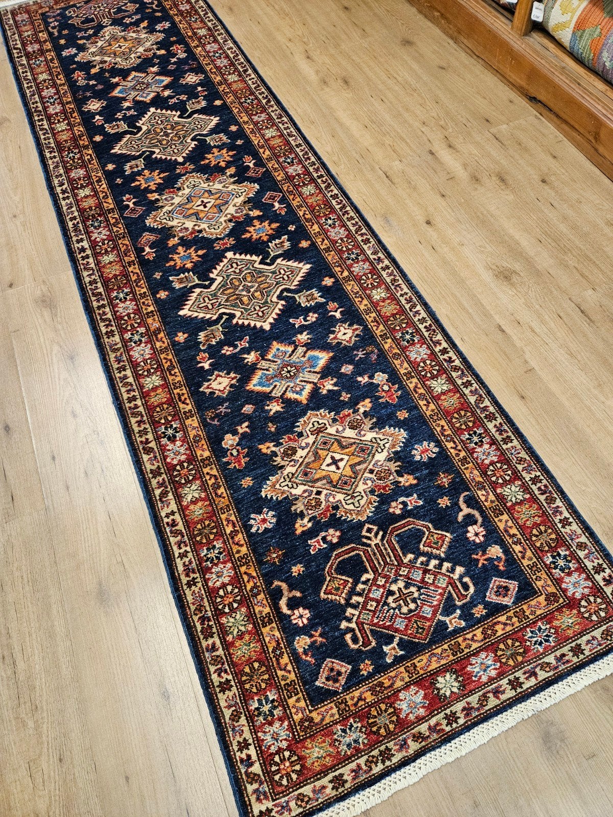 Handgeknoopt oosters tapijt loper kazak 309x83, Info@SlatsAntiek.nl, Gebruikt, Perzisch, Vof Slats Antiek