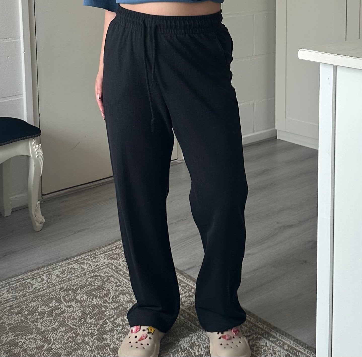 Zara zwarte broek met elastischetaille jacquard geweven stof, Verzenden, Zwart, Zo goed als nieuw, Maat 36 (S)