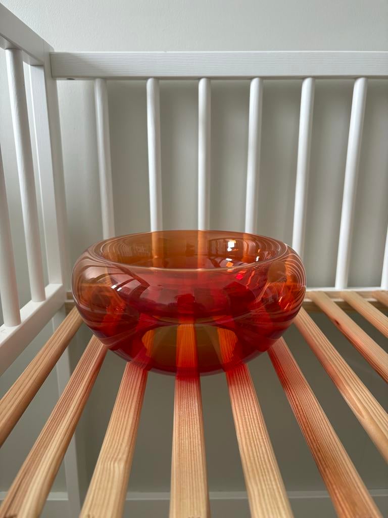 Vintage oranje glazen schaal - decoratieve fruitschaal, Ophalen