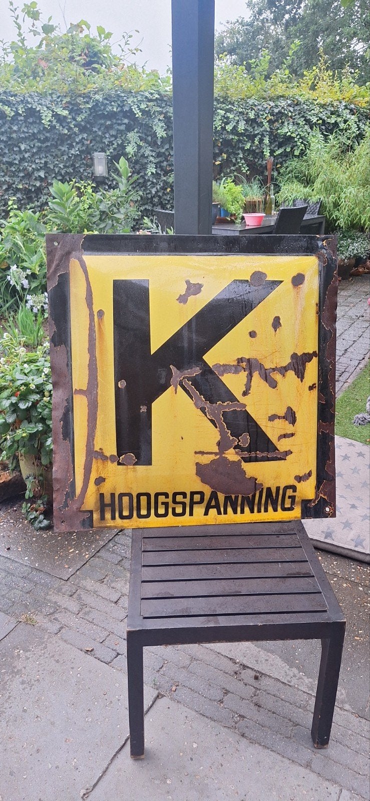 Vintage Hoogspanning Emaille Bord - Uniek Decoratiestuk, Ophalen