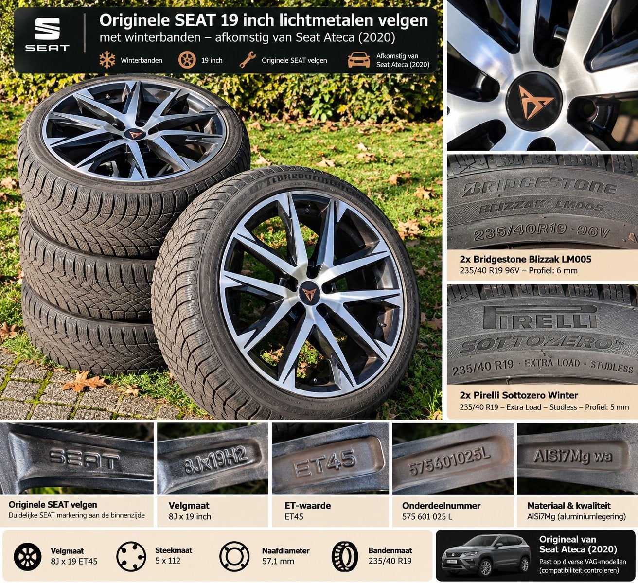 Originele SEAT CUPRA 19 inch lichtmetalen velgen met winterb, Gebruikt, Banden en Velgen, Winterbanden, 235 mm