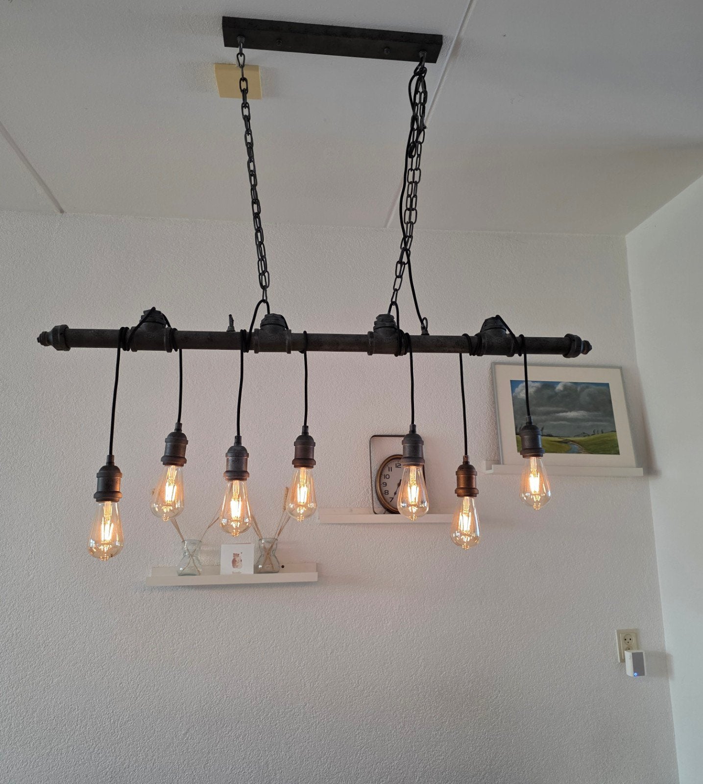 Industriële hanglamp (gratis af te halen, zonder lampen), Ophalen, Gebruikt, E27 (groot), Metaal