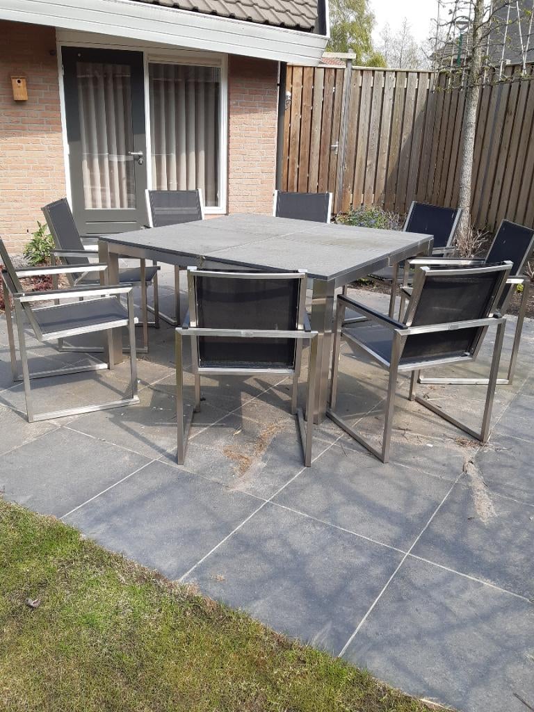 Tuinset, Tuin en Terras, Ophalen, Gebruikt, 8 zitplaatsen, Rvs