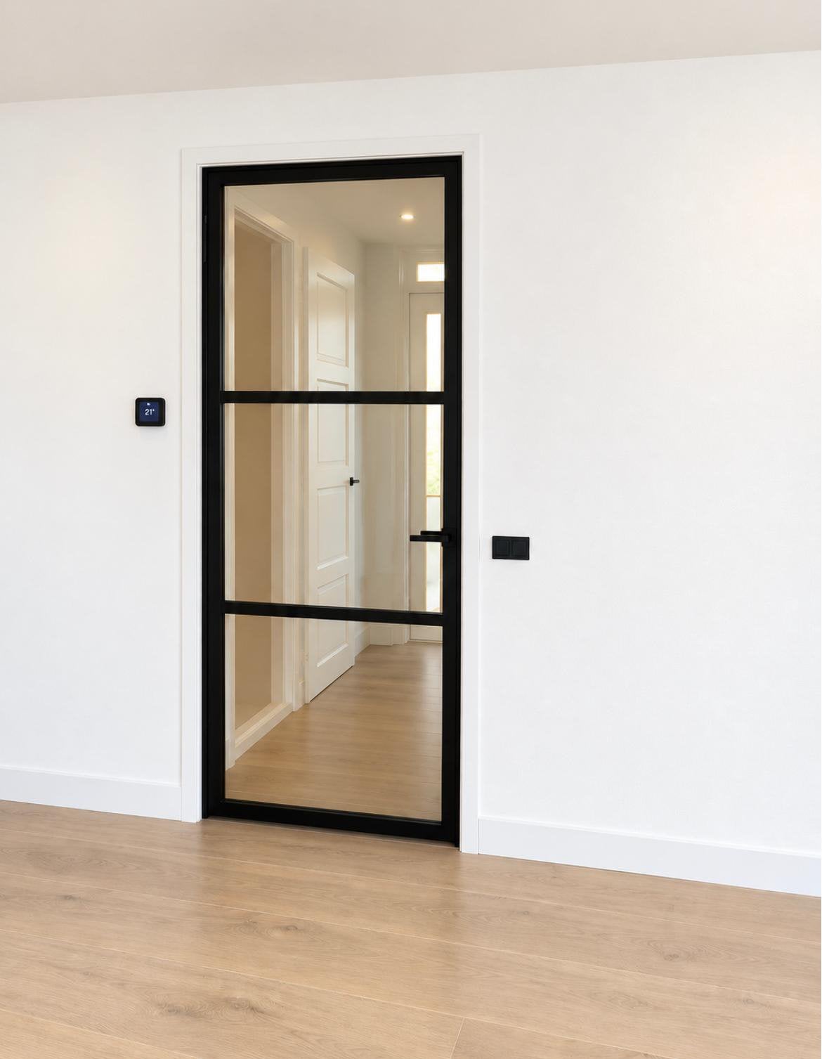 Nieuwe Zwarte Stalen Deur met Glas 2350x980mm, linksdraaiend, Ophalen, 80 tot 100 cm, 215 cm of meer, Binnendeur