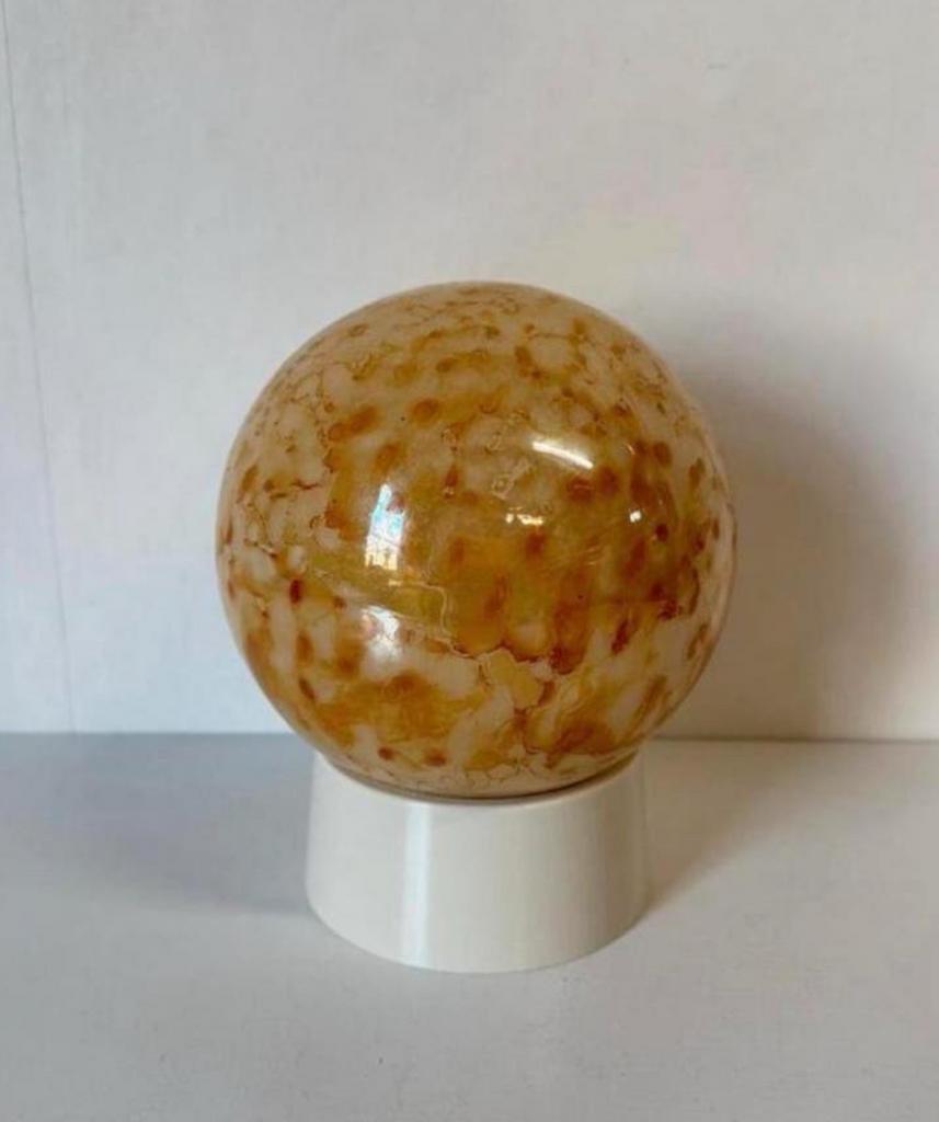 Vintage goud oranje marmer bollamp plafonnière bol Thabur, Ophalen of Verzenden, Zo goed als nieuw, Glas, Art Deco